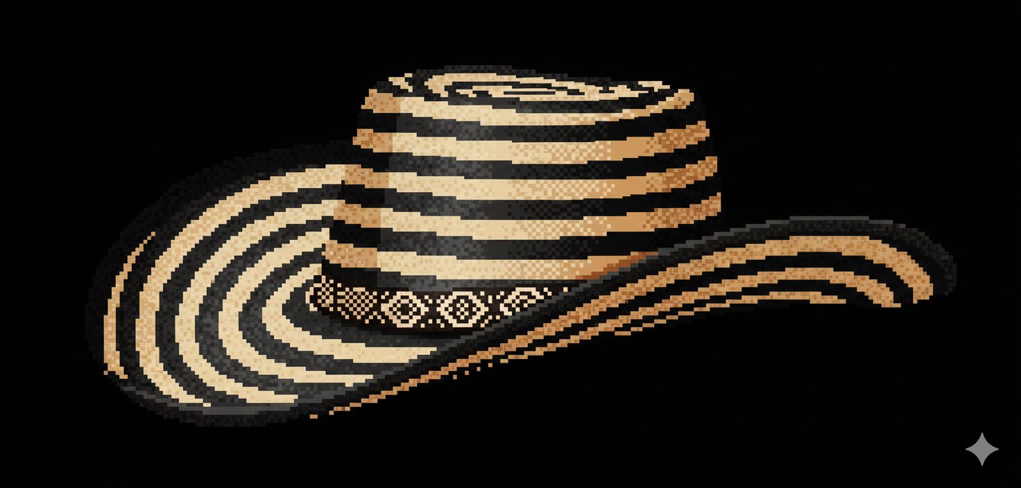 Sombrero vueltiao negro en estilo pixel