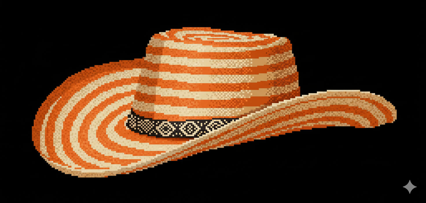 Sombrero vueltiao naranja en estilo pixel