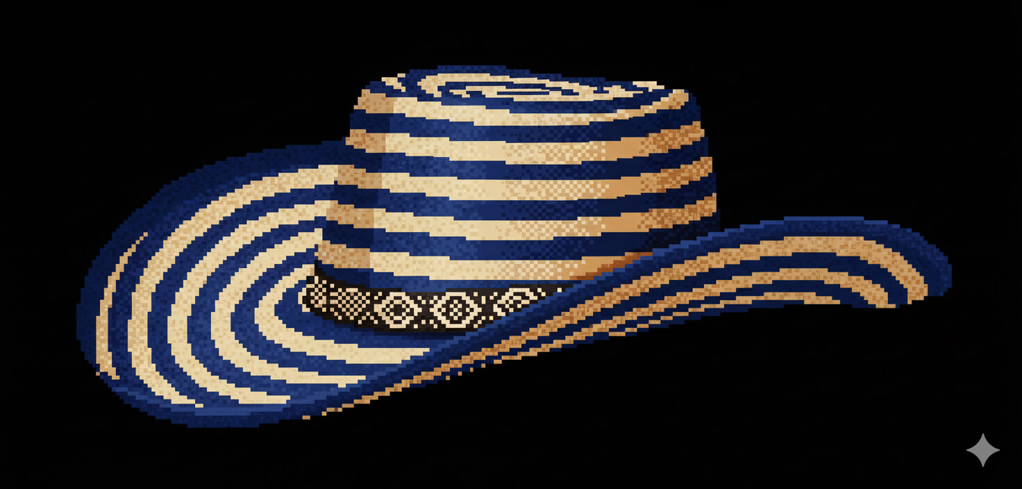 Sombrero vueltiao morado en estilo pixel